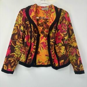 Vintage Canvasbacks Floral Print Blazer Jacket Small Red Orange Black Paneled